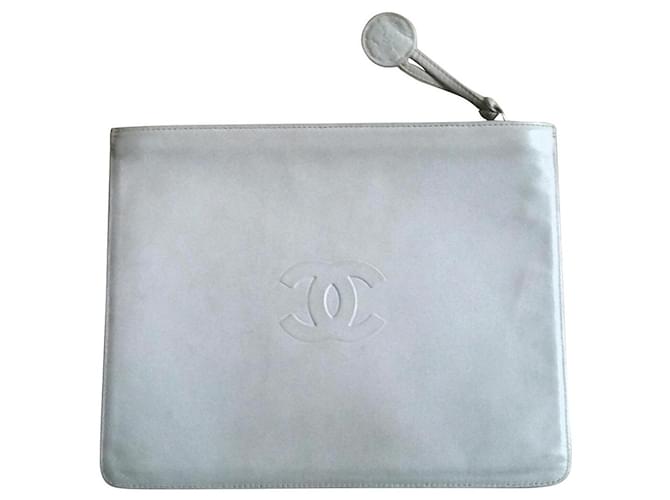 Chanel clutch, Egg shell, CC and Camellia logo Eggshell Leather  ref.577737