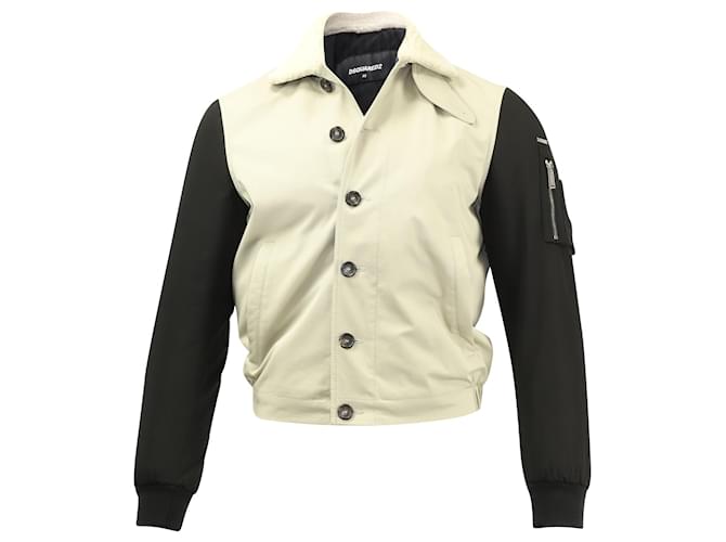 Dsquared2 Kurze Jacke mit kontrastierenden Ärmeln aus beigem Polyester  ref.577789