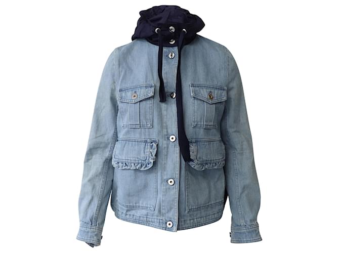 Moncler Jacke aus Resinite mit Knopfleiste aus blauem Baumwoll-Denim Baumwolle  ref.577801