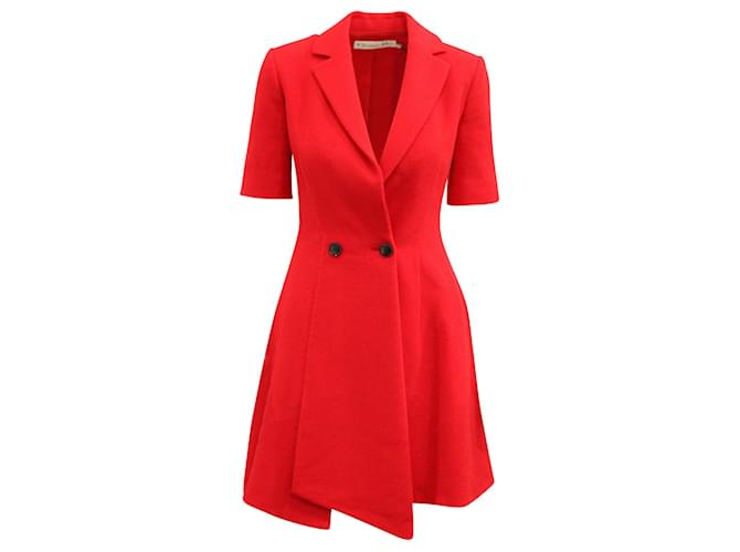 Christian Dior gefüttertes, einreihiges Kleid aus roter Wolle  ref.577814