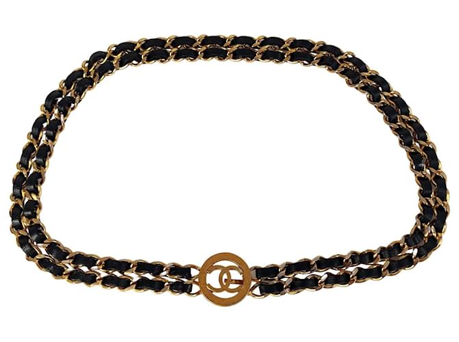Chanel Leather and metal chain belt Blue  ref.577818