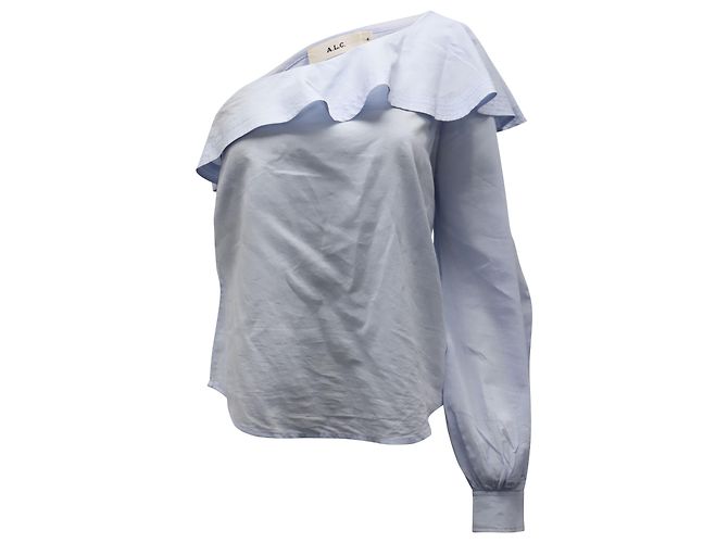 a.l.C. Brielle Ruffled One-shoulder Top in Light Blue Cotton