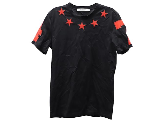 Givenchy Besticktes T-Shirt mit roten Sternen aus schwarzer Baumwolle  ref.577843