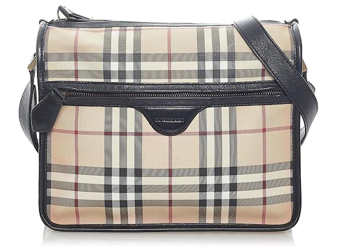 Burberry Brown House Check Canvas Crossbody Bag Multiple colors Beige Leather Cloth Pony style calfskin Cloth ref.577870 Joli Closet