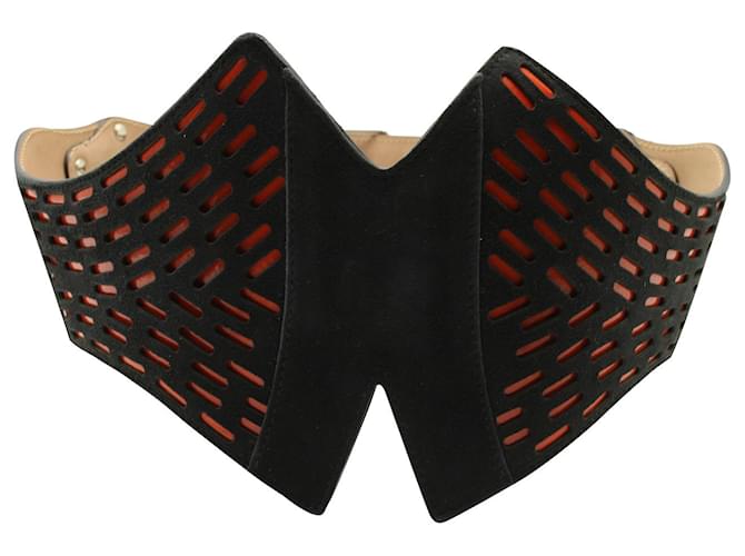 Alaïa Cinturón tipo corsé Alaia con detalles recortados en piel negra Negro Cuero  ref.577872