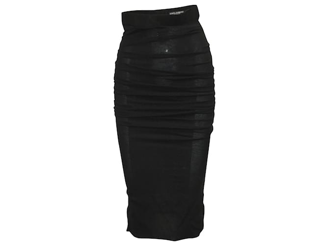 Falda midi fruncida en seda negra de Dolce & Gabbana Negro  ref.577890
