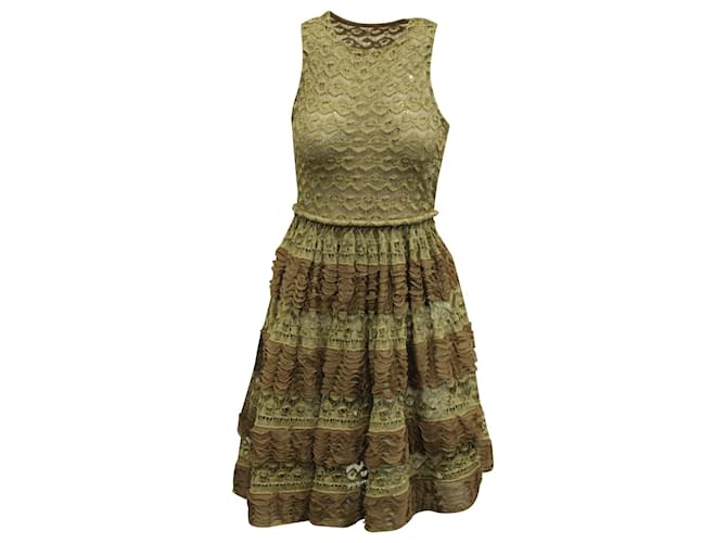Alaïa Alaia Metallic Lace Tiered Dress in Gold Viscose Golden Polyester  ref.577893