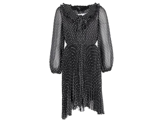 Maje Polka Dot High Low Flared Dress in Black Polyester  ref.577898