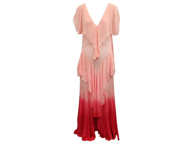 Autre Marque Vestido largo sombreado con volantes en seda rosa de Attico  ref.577902