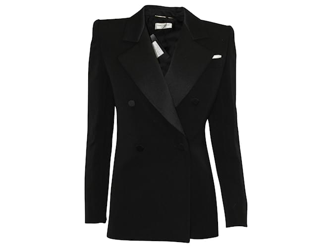 Saint Laurent Exaggerated lined-Breasted Blazer in Black Wool  ref.577921