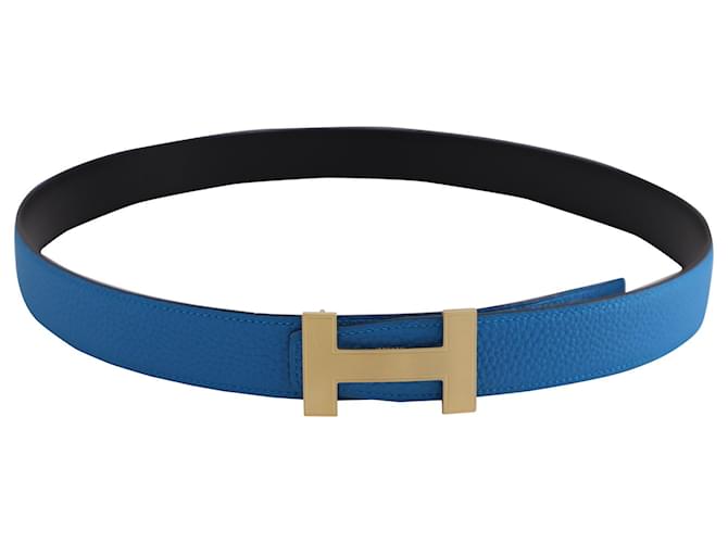 Hermès Cinturón reversible Hermes H Buckle en cuero azul/negro  ref.577950