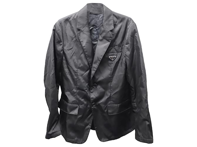 Prada Re-Nylon Einreihige Jacke aus schwarzem Nylon Polyamid  ref.577958
