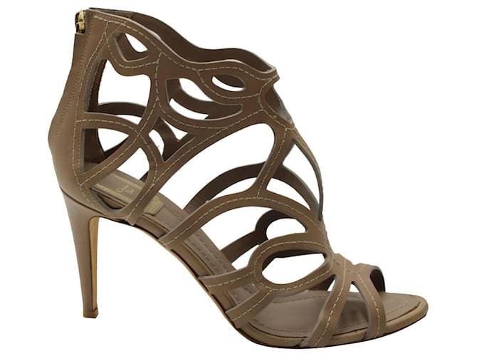 Dior Caged High Heel Sandals in Brown Leather   ref.577962