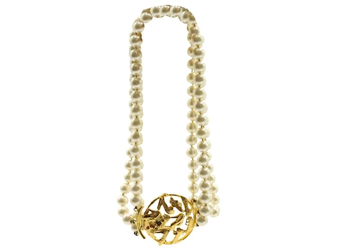 Salvatore Ferragamo Three-Strand Pearl Necklace in Gold Metal Golden  ref.578076