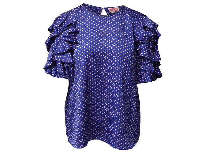 Kate Spade Puffärmel Geo Dot Top aus mehrfarbiger Seide