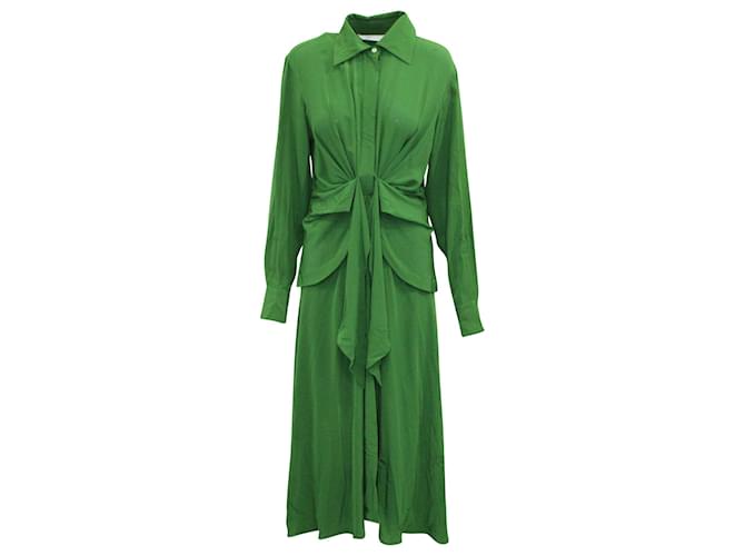 Victoria Beckham Tie-Waist Shirt Dress in Green Silk  ref.578177