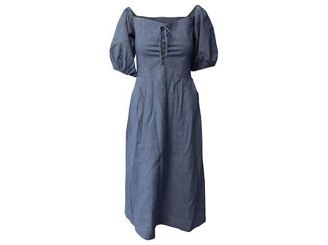 Roseanna Vestido informal fruncido con mangas abullonadas de Sea New York en denim de algodón azul claro  ref.578203