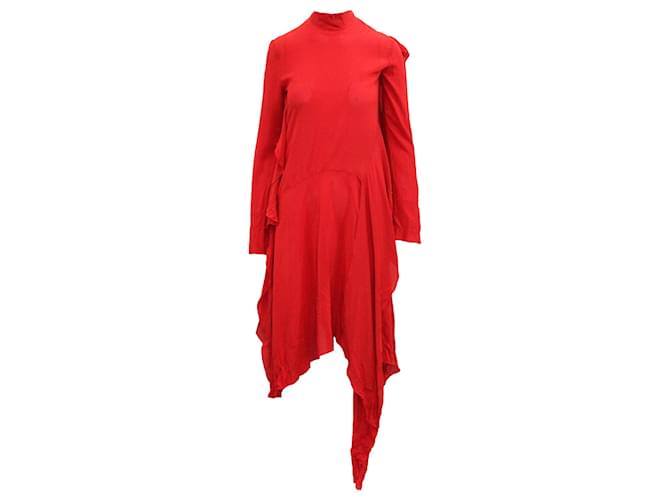 Petar Petrov Dana Asymmetric Ruffled Dress in Red Silk  ref.578210