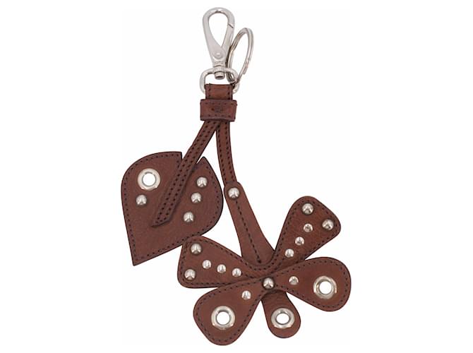 Miu Miu keychain in leaf and butterfly brown leather  ref.578239