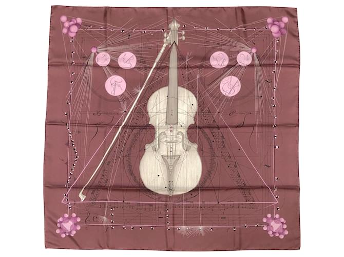 Pañuelo Hermès La Musique des Spheres en seda burdeos y rosa Roja  ref.578253