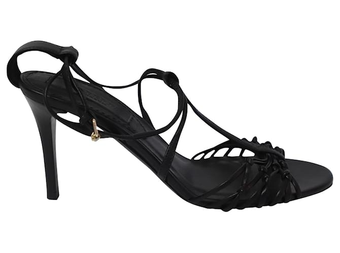Burberry Knot Strappy Open Toe Heels in Black Leather  ref.578259