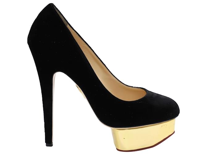 Zapatos de tacón con plataforma Dolly de Charlotte Olympia en terciopelo negro  ref.578320