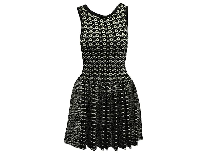 Alaïa Monochrome Chunky Knit Sleeveless Skater Dress in Black Viscose Cellulose fibre  ref.578455