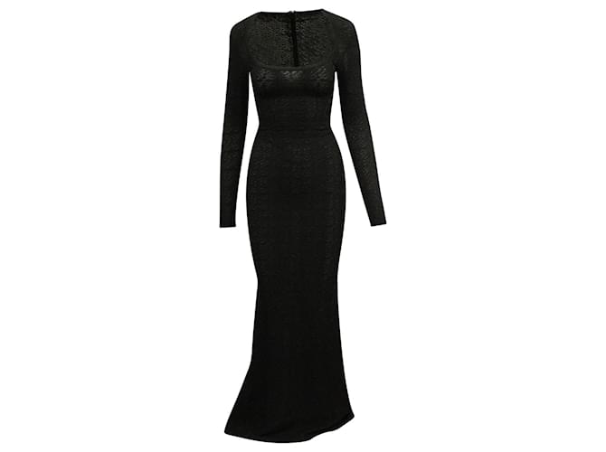Alaïa Scoop Neck Long Sleeves Gown in Black Viscose Cellulose fibre  ref.578475