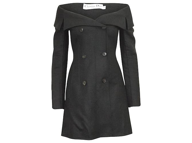 Vestido chaqueta con hombros descubiertos Dior de lana negra Negro  ref.578612