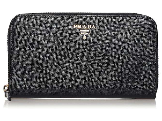 PRADA: wallet with logo lettering in saffiano leather - Black