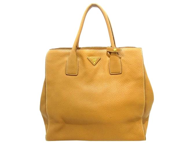 Prada Yellow Vitello Daino Bucket Bag Leather Pony-style calfskin