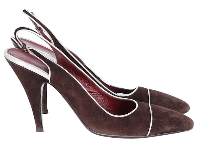 Zapatos de salón Prada Slingback en ante marrón Castaño Suecia  ref.579129
