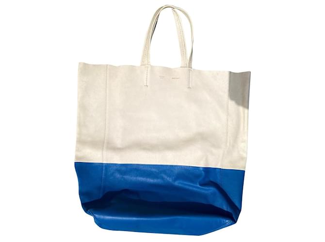 Céline bolsa vertical de dois tons Azul Bege Couro  ref.579150