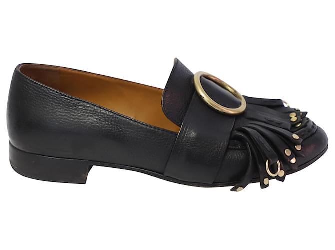 Chloé Chloe Olly Fringe Loafers in Black Leather  ref.579152