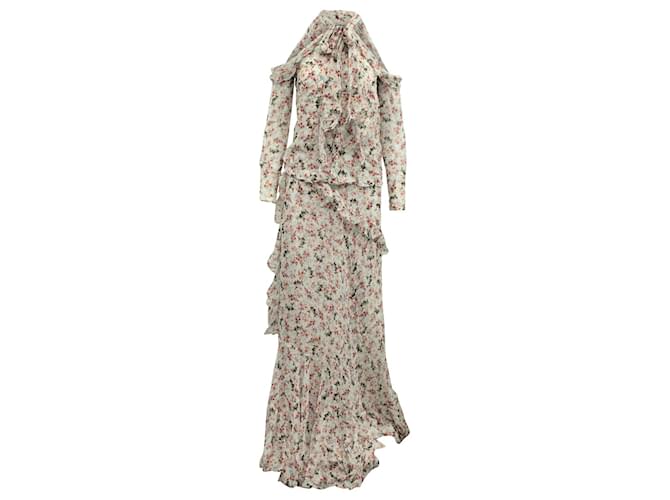 Top con hombros descubiertos Erdem y falda larga escalonada en seda con estampado floral  ref.579178