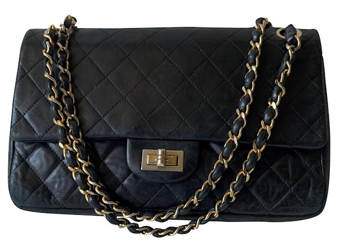 2.55 Chanel Handtaschen Schwarz Leder  ref.579233