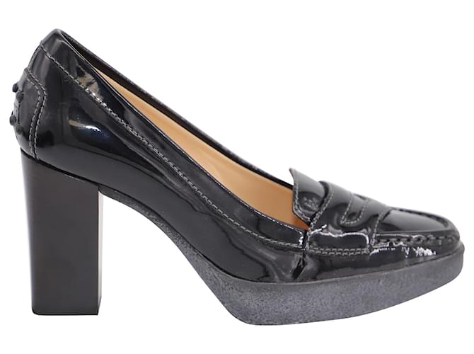 Tod's 'Jodie' Penny Loafer Pumps en charol negro Cuero  ref.579234