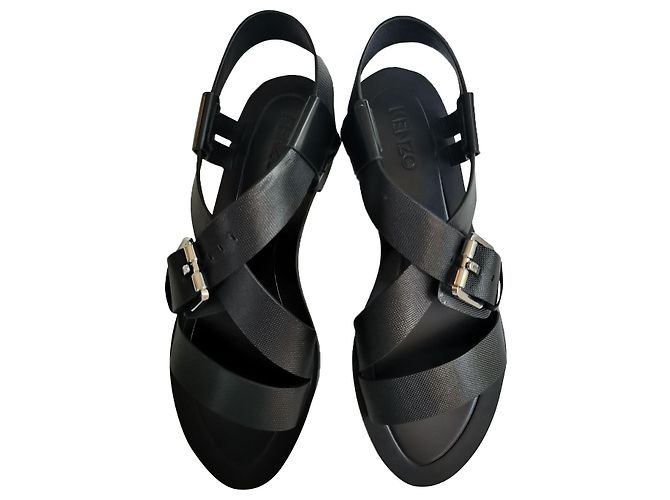 Kenzo Black Leather Chunky Strap Sandals