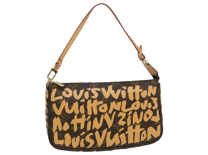 LOUIS VUITTON Monogram graffiti Pochette Accesorios Estuche Naranja LV Auth yk4130