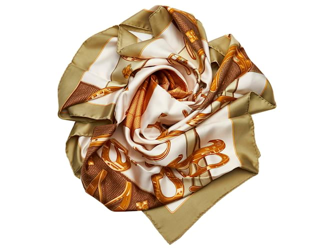 Foulard Hermès en soie blanche Porte Bonheur Tissu Multicolore  ref.579845