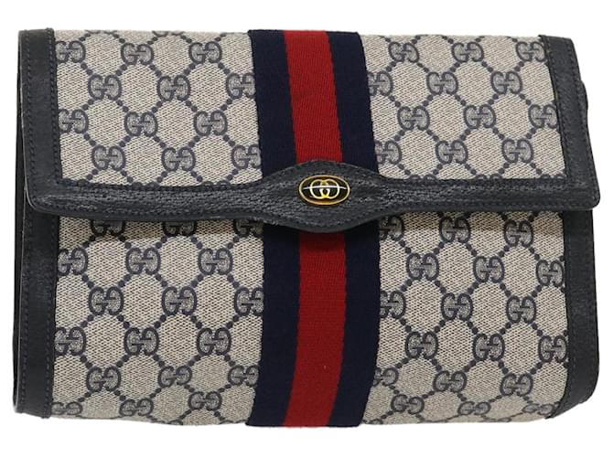 GUCCI GG Canvas Sherry Line Clutch Bag Navy Red Auth yk4501 Navy blue  ref.580088
