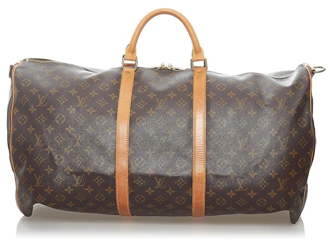 Louis Vuitton Brown Monogram Keepall Bandouliere 60 Leather Cloth  ref.580272