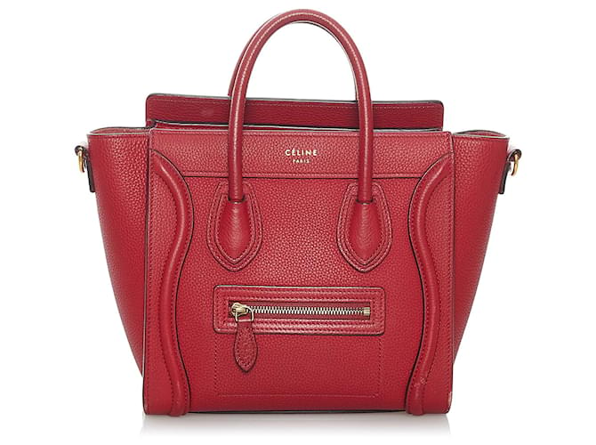 Luggage Céline Cartable en cuir Celine Nano bagages rouge Veau façon poulain  ref.580419