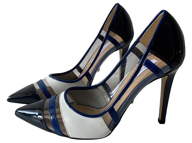 Diane Von Furstenberg Heels Black White Blue Patent leather Plastic  ref.580495