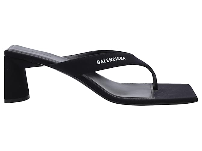 Balenciaga gefütterte Square Thong Sandal aus schwarzem Leder  ref.580497