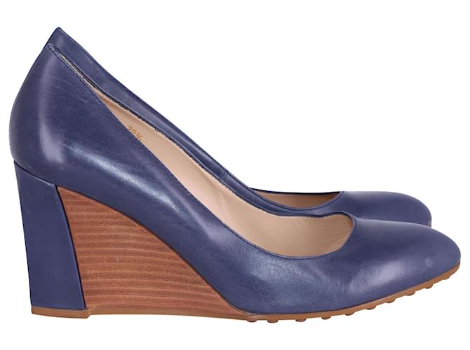 Tod's Zeppa Wedge Pumps in Blue Leather   ref.580571