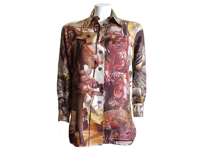 Camicia Hermès in seta con motivi Carré di Oliver Kermit Multicolore