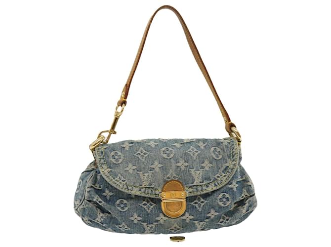 Louis Vuitton Monogram Denim Blue Mini Pleaty Shoulder Bag M95050 Authentic