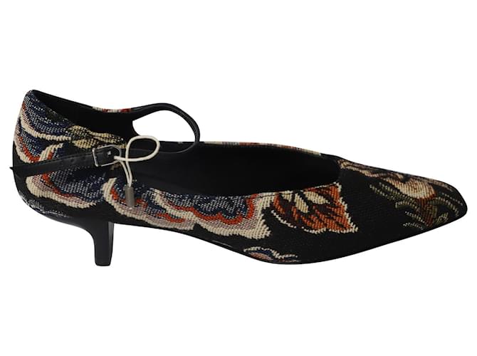 Stella Mc Cartney Zapatos de Salón Mary Jane Florales de Stella McCartney en Lona Negra Lienzo  ref.581180
