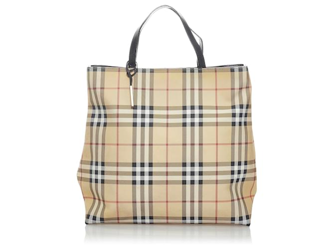 Burberry Brown House Check Tote Bag Multiple colors Beige Leather